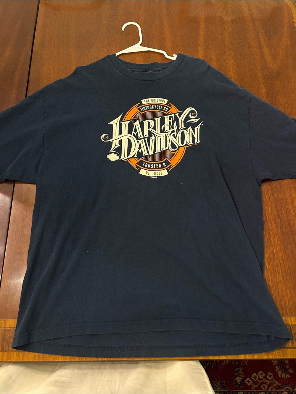 Harley-Davidson Navy Short Sleeve Tee with Orange & Cream Logo